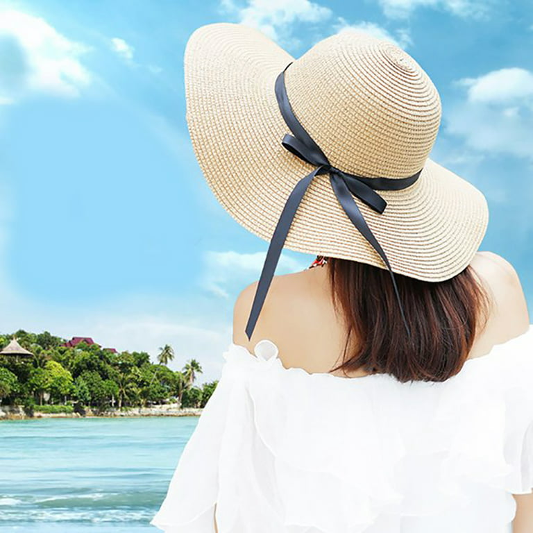 Women's Beach Hat Portable Packable Roll Up Wide Brim Sun Visor UV  Protection Floppy Crushable Straw Beach Hat Bonnet Beach Cap Sun Hat for  Women Ladies, Black, Khaki, Navy 
