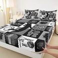 thumbnail image 4 of Castle Fairy Basketball Theme Collage Bed Sheets 4-Piece, Sport Geometric Grid Full Size Sheets, Black Gray,1 Fitted Sheet, 1 Flat Sheet and 2 Pillowcases, 4 of 6