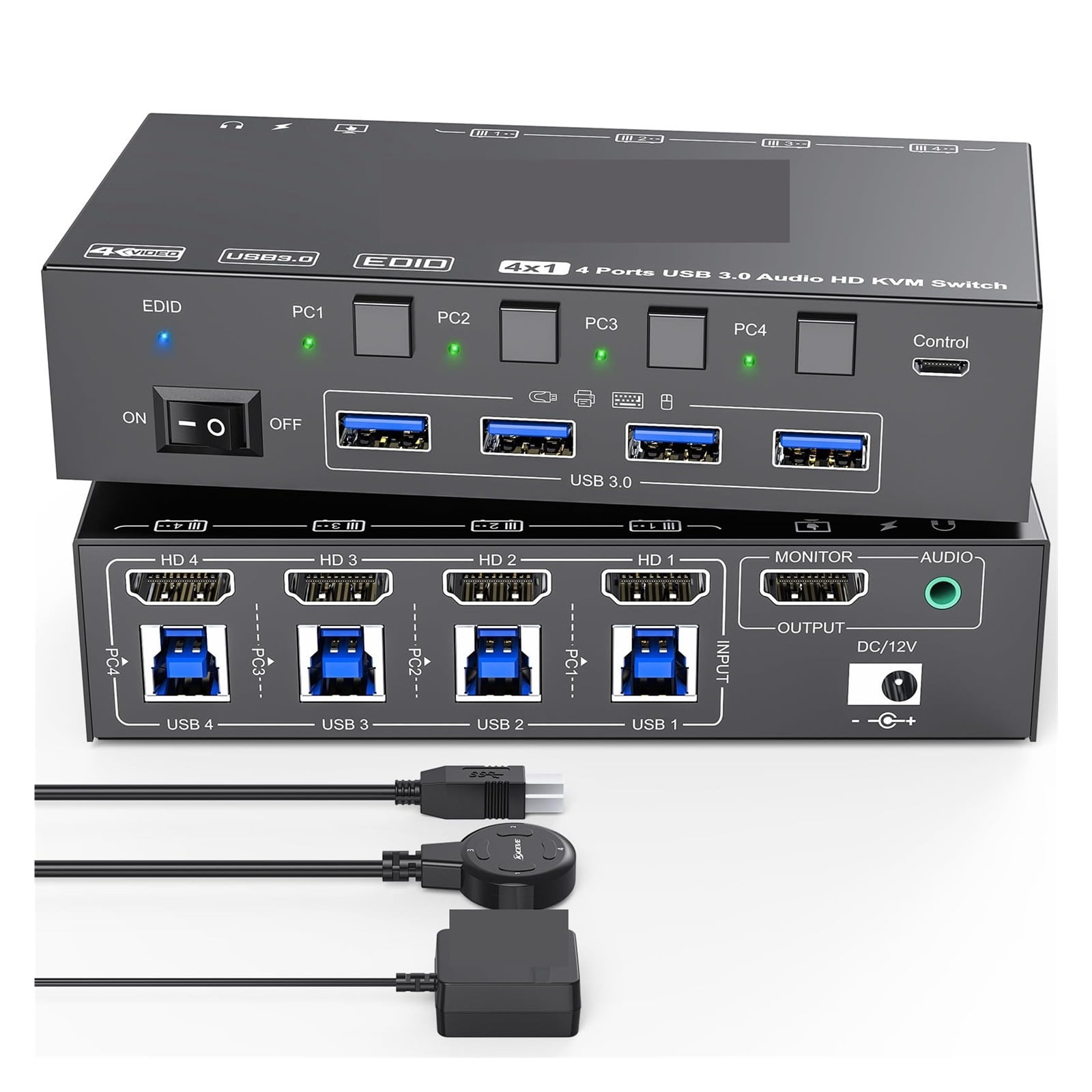 KVM Switch 4 Computers 8K60Hz,Simulation EDID, 4K144Hz 4 Port USB3.0 KVM Switch with
