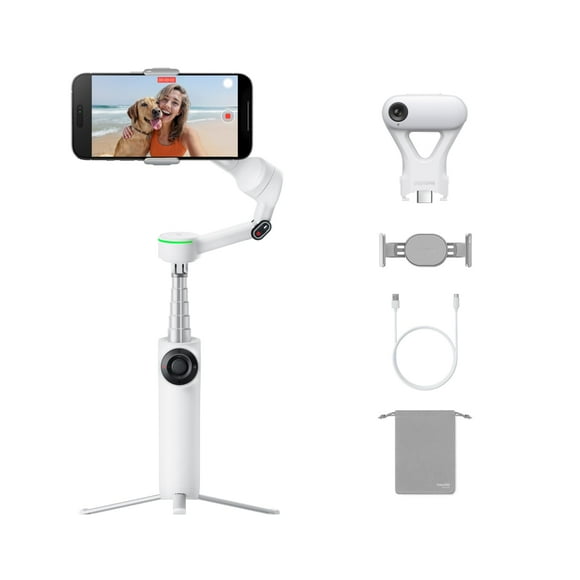 Insta360 Flow 2 Pro White - Foldable AI Phone Gimbal, Track in 200+ Apps with Apple DockKit, Multi-Person Tracking, 360º Pan Tracking, Built-in Tripod/Selfie Stick, iPh