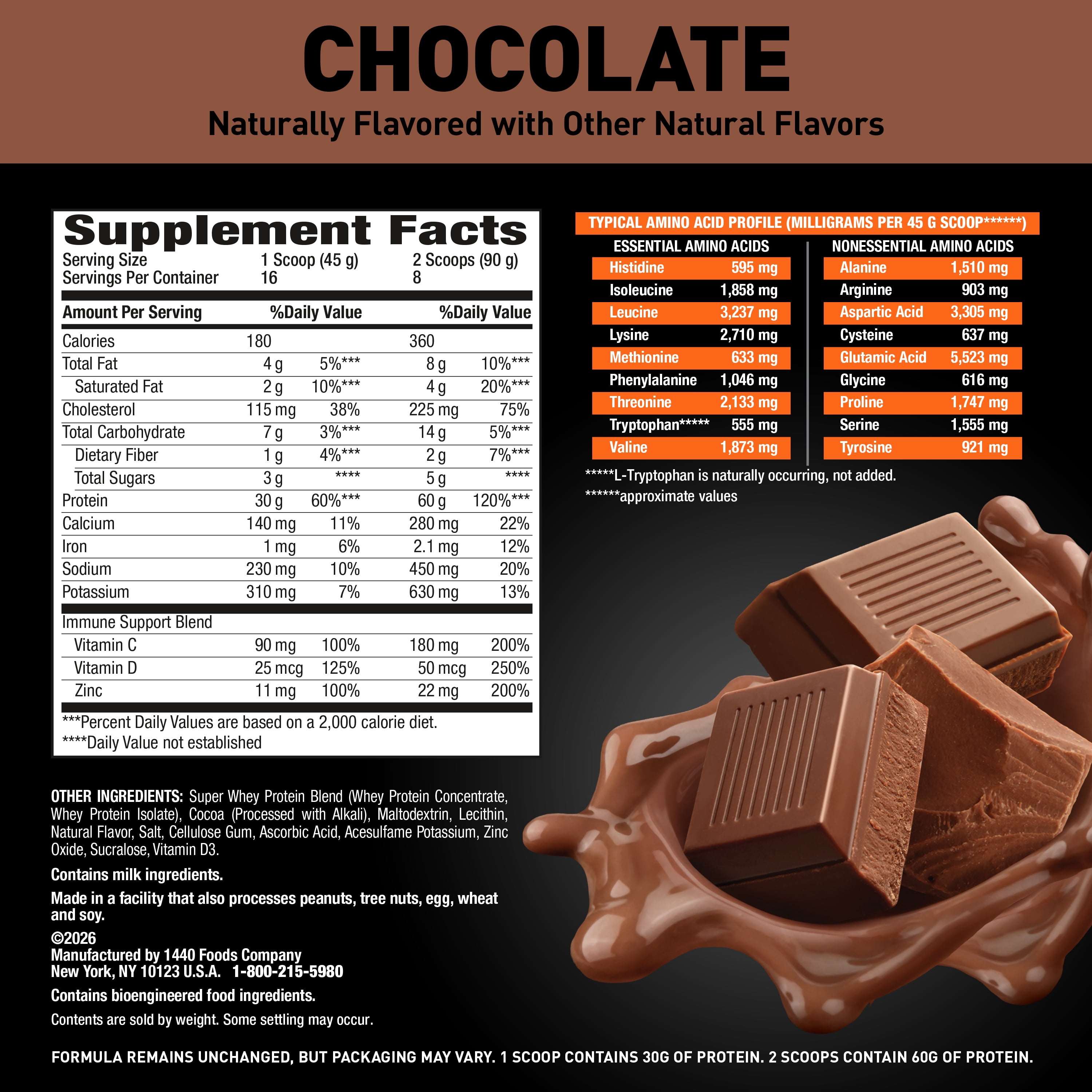Body Fortress Super Advanced 100% Premium Whey Protein Powder, Chocolate, 60g Protein, 1.59 lbs