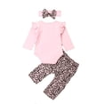 thumbnail image 4 of Dewadbow Newborn Baby Girls Clothes Long Sleeve Tops+Leopard Pants Headband Outfits Set, 4 of 5