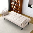 thumbnail image 3 of 70 inch Futon Sofa Bed Cotton Linen Sofa Couch Convertible Folding Recliner with 2 Cup Holders,Side Storage for Living Room,Beige, 3 of 7