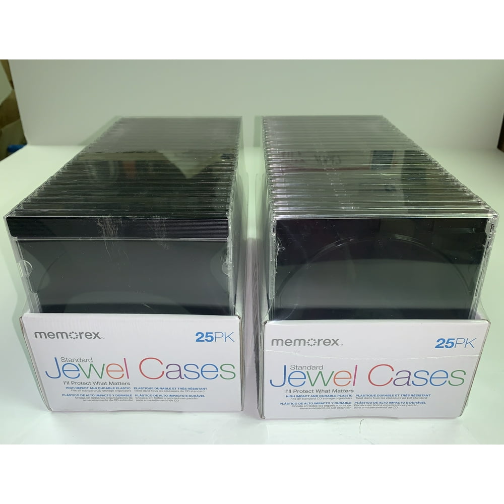 MEMOREX STANDARD CD JEWEL CASES WITH BLACK TRAY 25PK X2, TOTAL 50 PCS