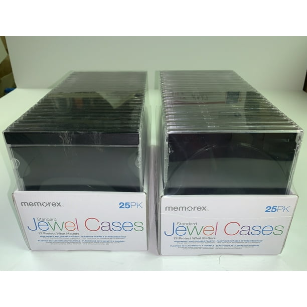 MEMOREX STANDARD CD JEWEL CASES WITH BLACK TRAY 25PK X2, TOTAL 50 PCS