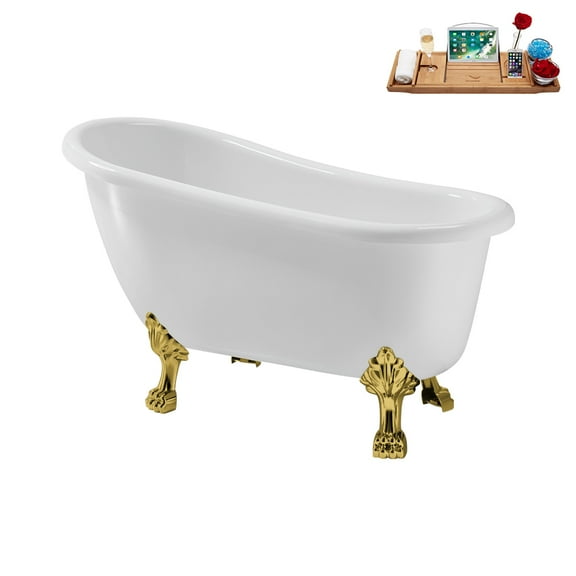 53'' Streamline N488GLD-IN-GLD Soaking Clawfoot Tub and Tray with Internal Drain