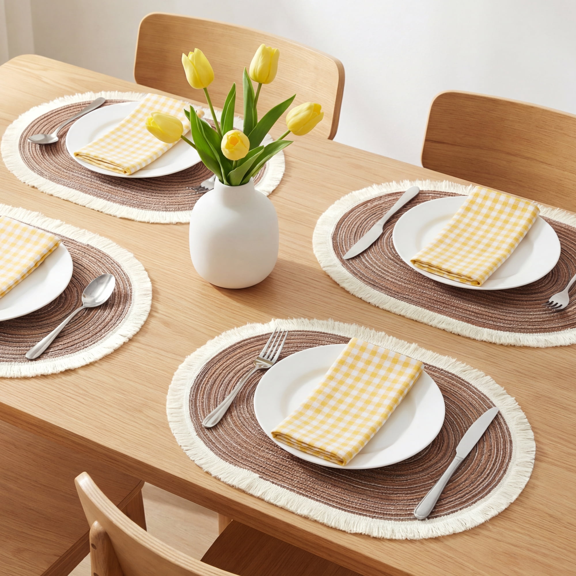 Unique Bargains Farmhouse Placemats 6pcs Woven Placemats Brown 17.7"x11.8"