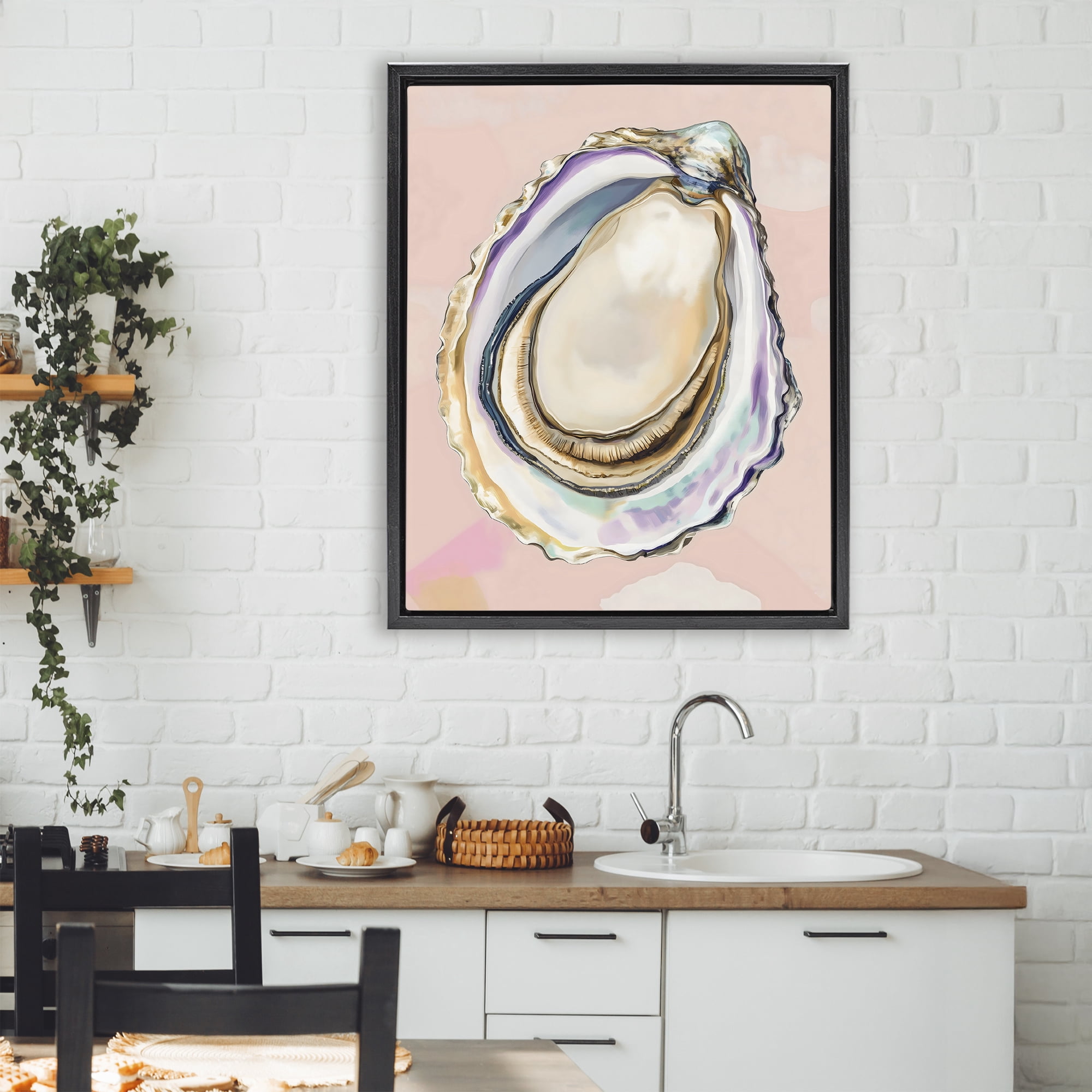 Stupell Industries Pink Oyster Shell Elegance Black Framed Floater Canvas Wall Art, design by The Prints Vibe
