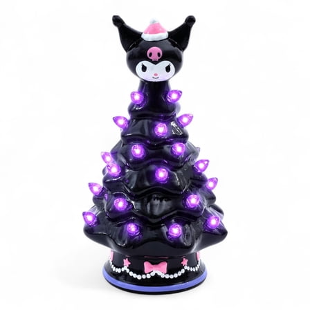 Hello kitty friend Kuromi Mini Ceramic Christmas Tree with purple color Lights – 6" Tall Holiday Decoration, Ages 6 