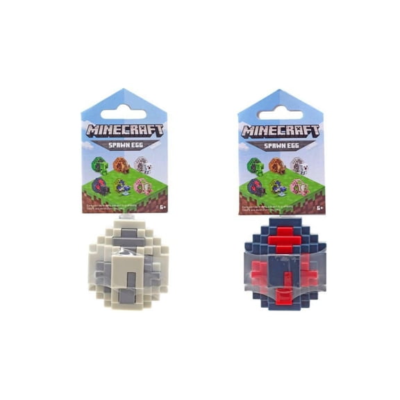 Bundle of 2 - Minecraft Spawn Egg Mini Figure |Blk/Red Cave Spider + Gray Ghast