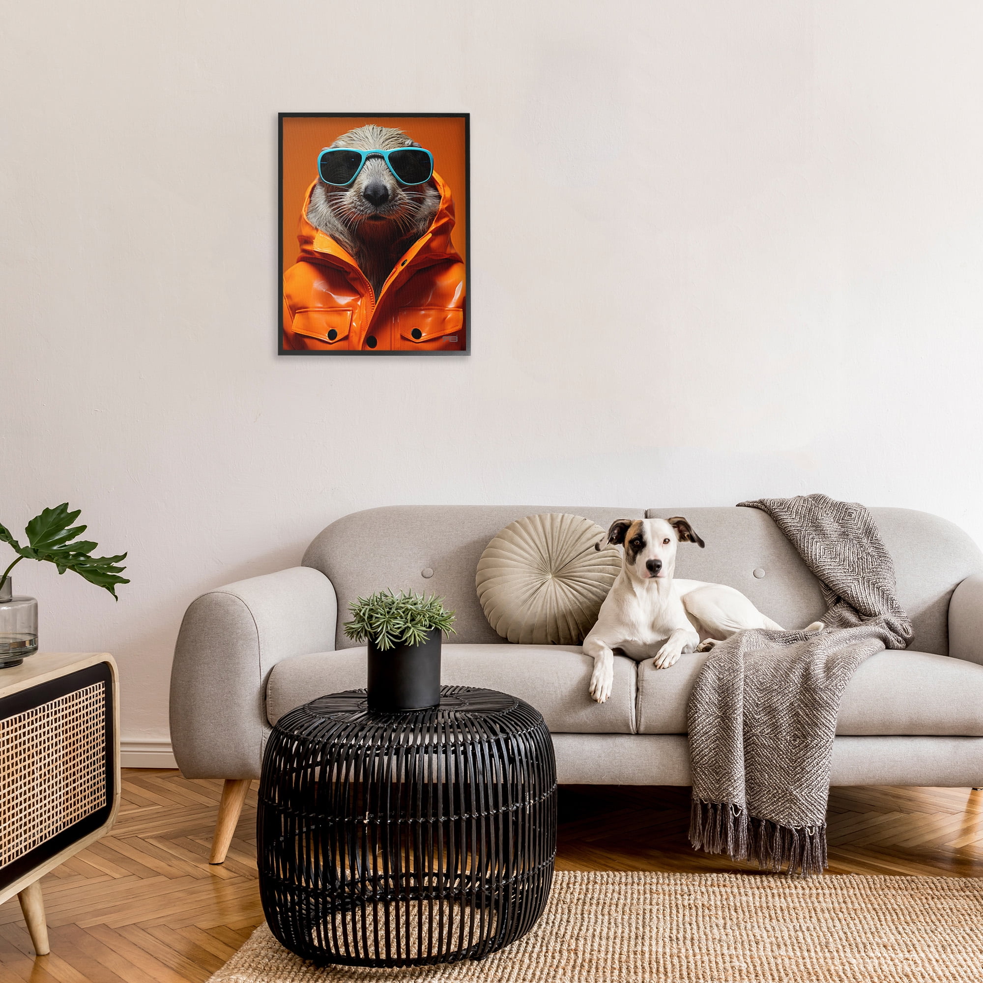Stupell Industries Trendy Otter with Glasses Animals & Insects Painting Black Framed Art Print Wall Art, 24 x 30