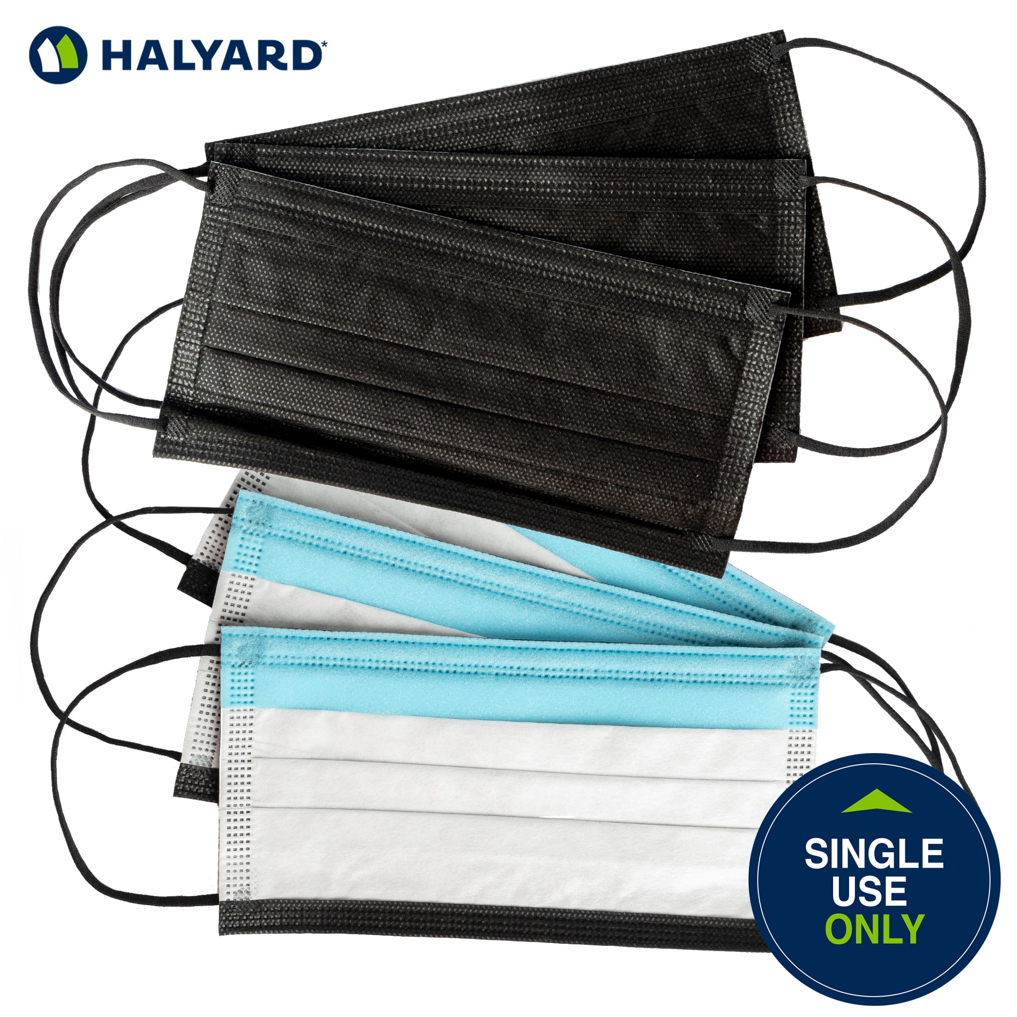 HALYARD Disposable Face Mask with Earloops, Fog-Free, Pleat Style, ASTM LEVEL 3 Procedure Mask, Healthcare, Medical, Dental – Black 49514 Case 500