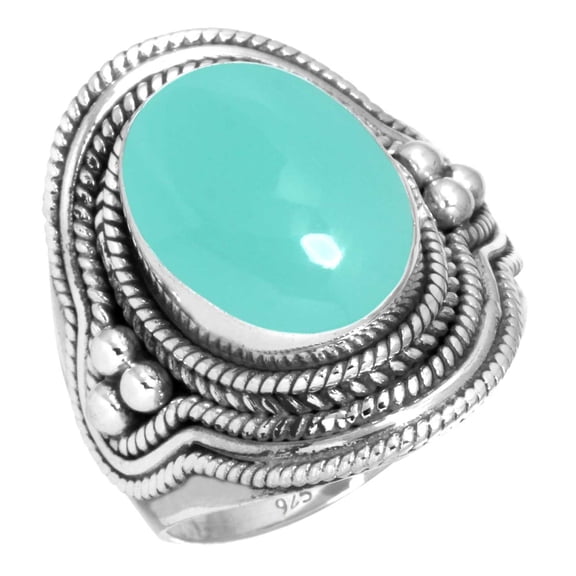 925 Silver Ring For Women - Men Aqua Chalcedony Stone Silver Ring Size 10 March Birthstone Hand Made Silver Ring Size 10 Gift For Girl Friend On Engagement 925 Gemstone Silver Jewelry
