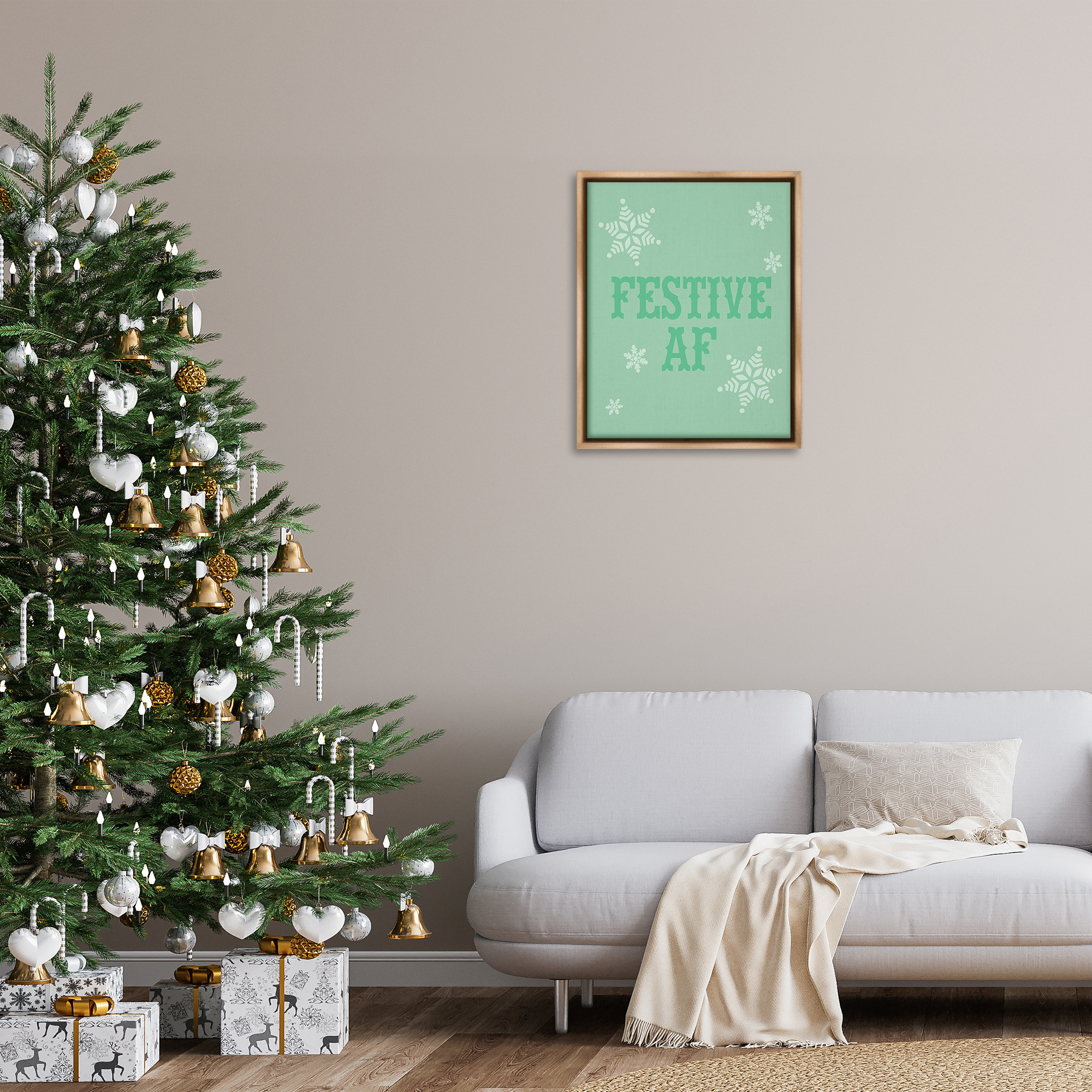 Stupell Industries Funny Festive AF Phrase Holiday Painting Brown Floater Framed Canvas Art Print Wall Art, 25 x 31