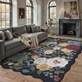 thumbnail image 2 of BERTHMEER 5'x7' Scalloped Area Rugs for Living Room Floral Vintage Rugs for Bedroom Farmhouse Non Slip Washable Navy Hand-Painted Watercolor Roses Carpets Blush Pink Dusty Blue Flower Throw Rugs, 2 of 8