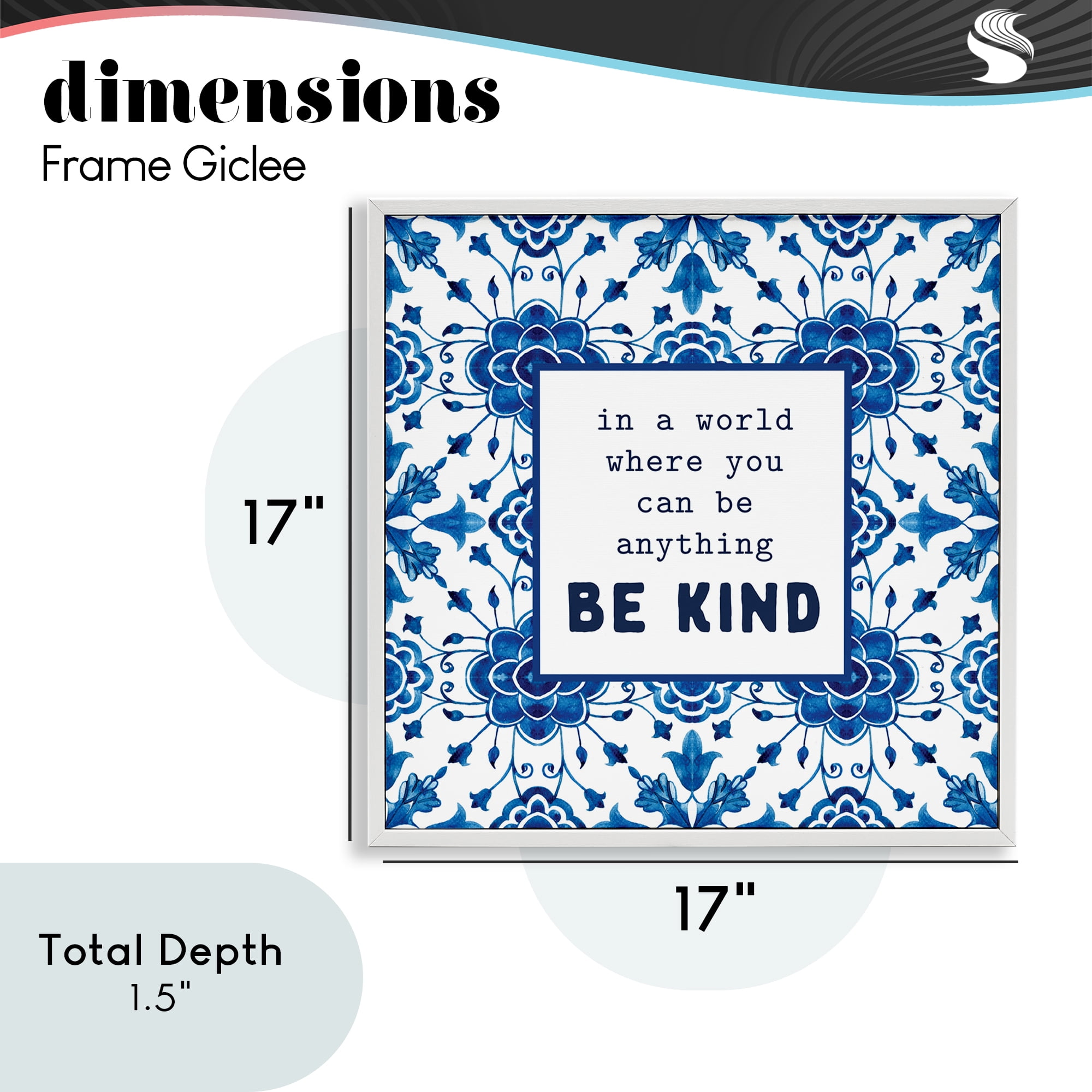 Patterned Be Kind Encouragement White Framed Giclee Art, design by Lettered and Lined