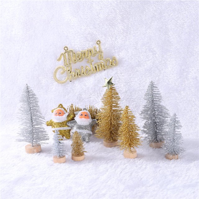ziyahi Christmas Mini Tree Home Office Tabletop Decor Holiday Desktop Ornament, 24 Pcs/set, 3-tier Tree, 24pcs Star, 1pc Label
