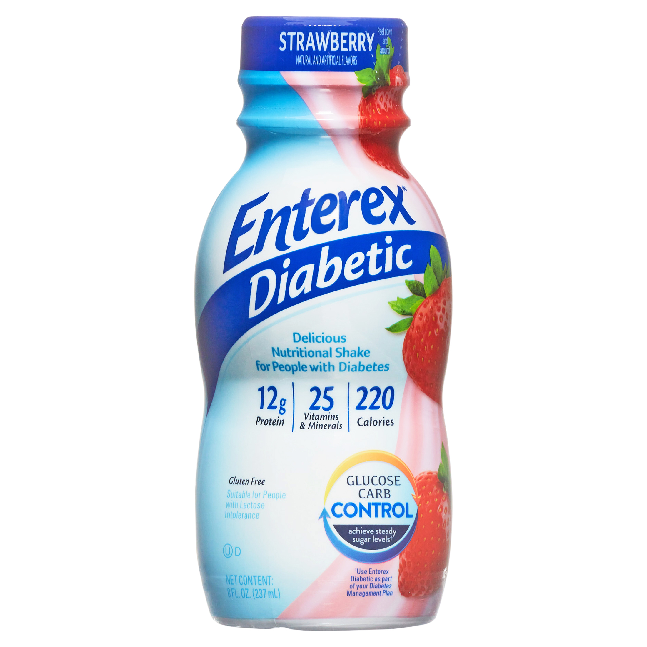 Enterex Diabetic Nutritional Meal Replacement Shake,For People with Diabetes,Strawberry , 8 fl oz, 6 Pack - image 2 of 9