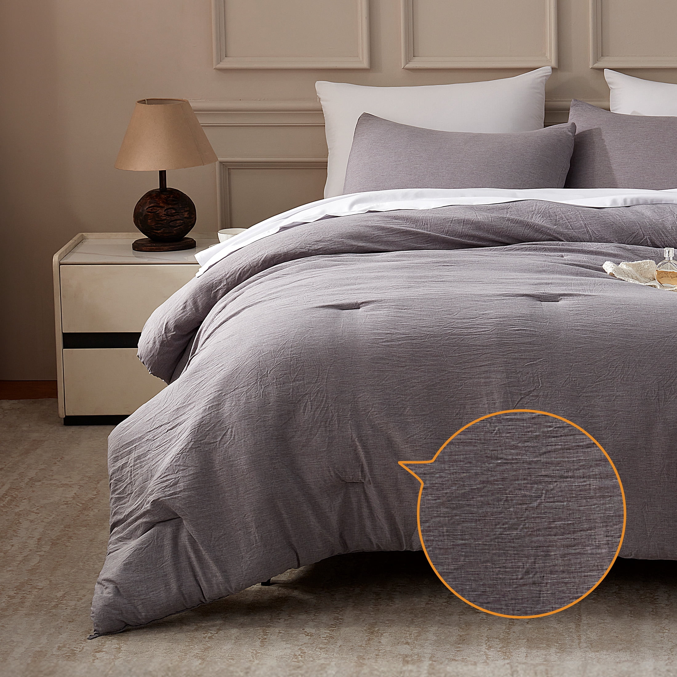 Sonive Washed Comforter Set Twin/Twin-XL Size - 2 Pieces Soft Luxury Cationic Dyeing Bedding Sets, Linen-Like Texture Breathable Wrinkle Bed Sets, Dark Grey