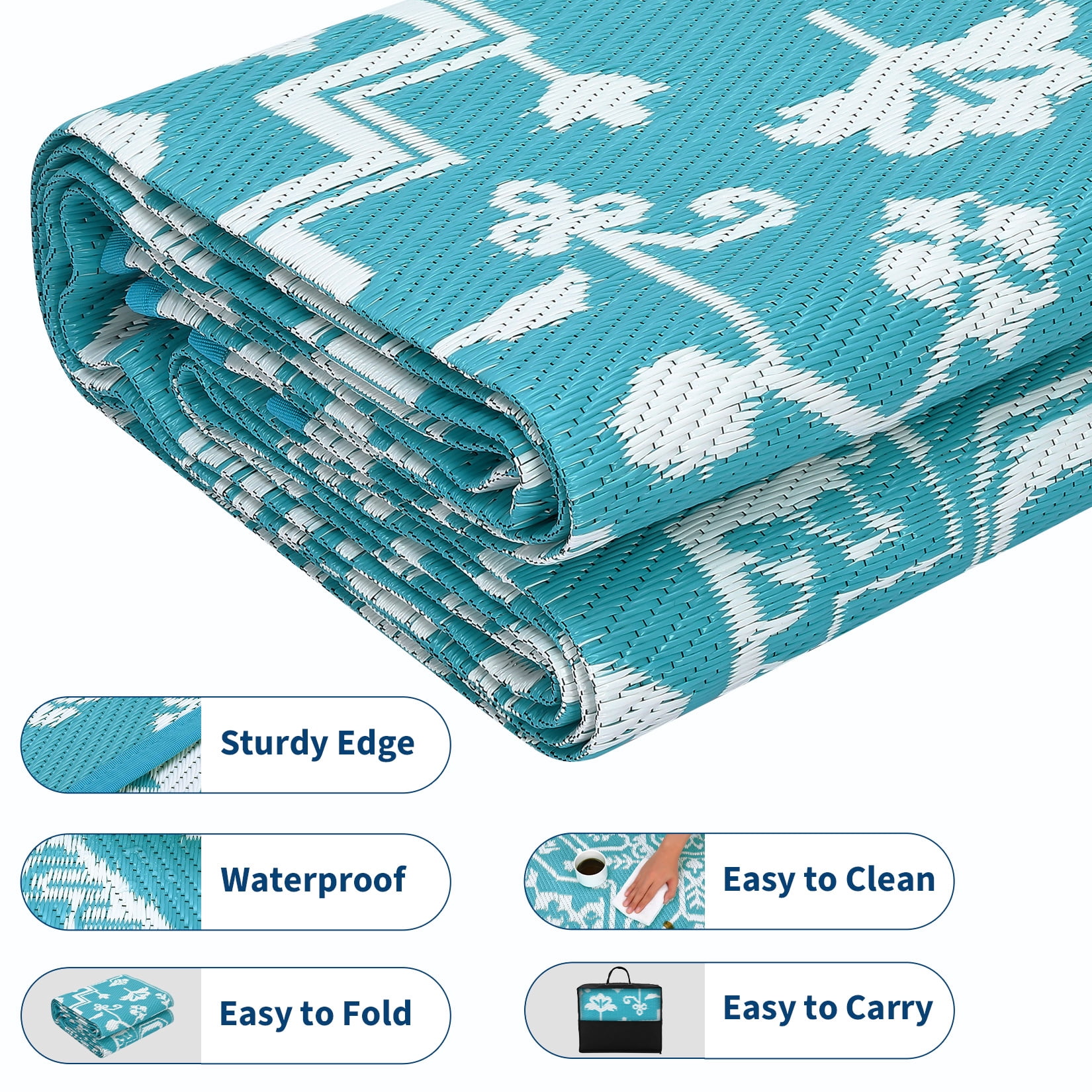 9'x12'/8'x10'/9'x18' Large Outdoor Rug for Patio Rugs, Reversible Straw Rug Medallion Pattern, Vintage Camping Rug for RV, Porch, Deck, Backyard, Balcony