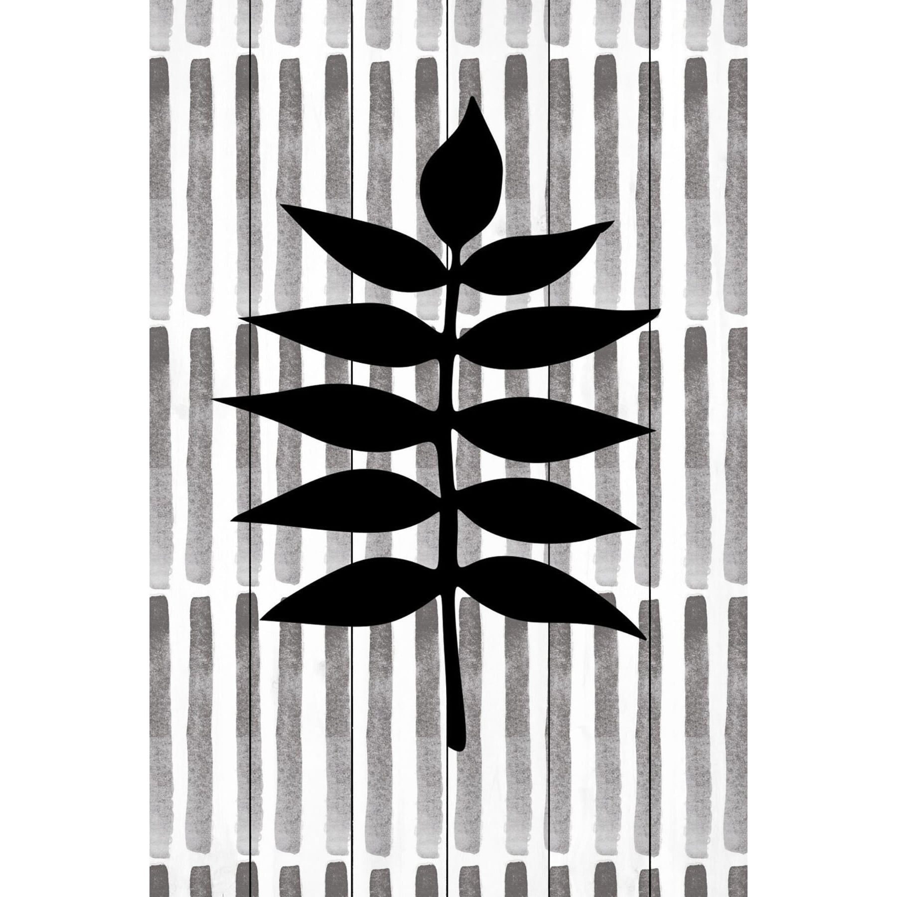 "Black Leaf 3" Painting Print on White Wood