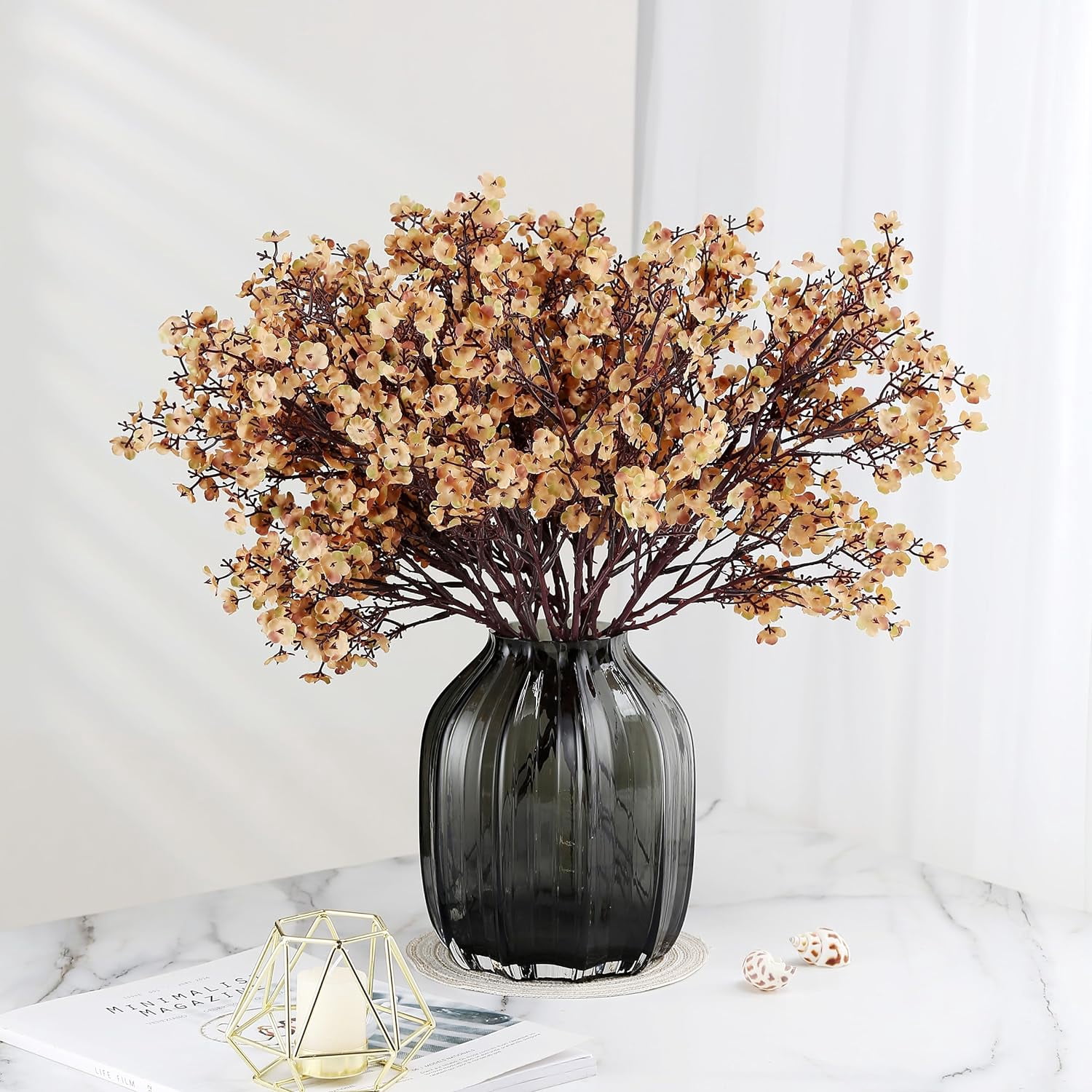 Babys Breath Silk Artificial Flowers 12 Bundle European Fake Plants Decor Fall Decoration Bouquets DIY Home Garden (Beige Brown-12pcs)