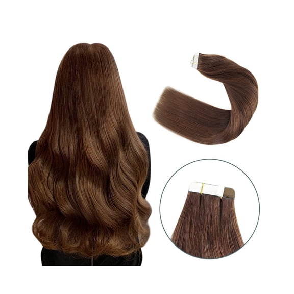 Tape in Human Hair Extensions #4 Chocolate Brown Real Human Hair 16-26 Inch 20pcs Silky Straight Invisible Tape in Remy Hair Extensions for Women