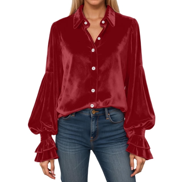 Daznico Elegant Flowy Ruffle Sleeve Blouse for Women's Formal Party and Wear