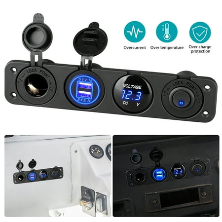 12 Volt Toggle Switch Marine TSV 4 Hole Marine Illuminated Toggle Rocker Switch Panel Waterproof Ignition Rocker Switch 12V-24V Volt Meter for Boat Trailer Vehicles Truck Yacht SUV RV Car ()