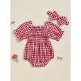 thumbnail image 4 of BemeyourBBs Newborn Girl Outfit, Short Sleeve Plaid Bodysuit with Bowknot Headband, 4 of 9
