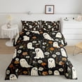 thumbnail image 2 of Feelyou Cute Halloween Ghost Queen Comforter Set, Boho Flower Daisy Comforter Sets Queen, Black Reversible, 3pcs, 1 Comforter and 2 Pillowcases, 2 of 7