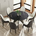 thumbnail image 2 of 53" Round Sintered Stone Dining Table, Black Color, Stainless Steel Silver Base, Accommodates 6, To Scratches, Room Table Modern Desktop, Heat , 6, Essential, 2 of 6