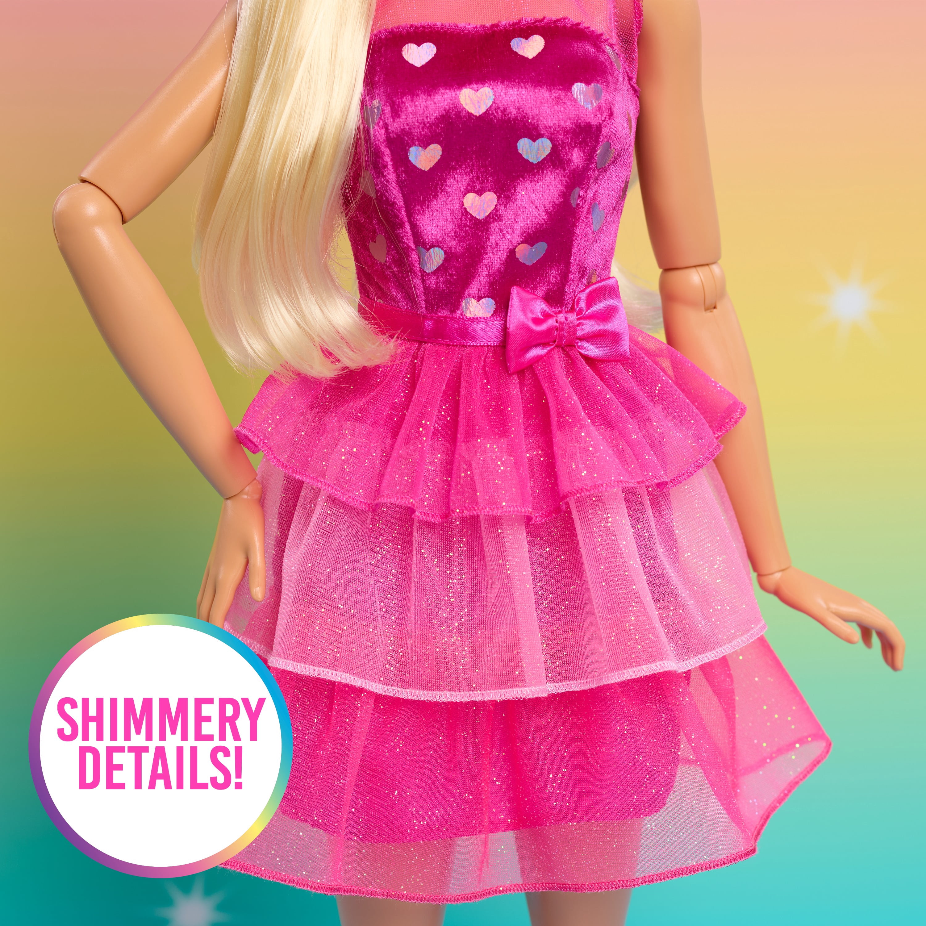 Barbie 28-Inch Fashion Doll, Large Blonde Doll with Removable Shimmery Dress and Shoes, Poseable Arms and Legs, and Brushable Hair, Toddler Toys, Ages 3 and up