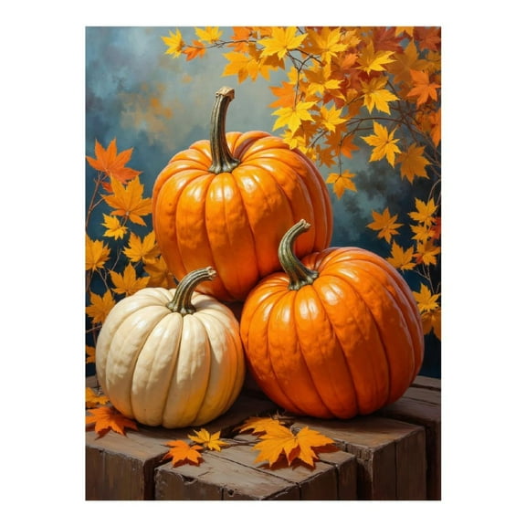 Diamond Art Kit for Adults, Autumn Pumpkins With Colorful Leaves Diamond Painting for Adults Beginners, 5D DIY Diamond Art Painting Kits, Colorful Diamond Painting Craft for Home Decor 12x16