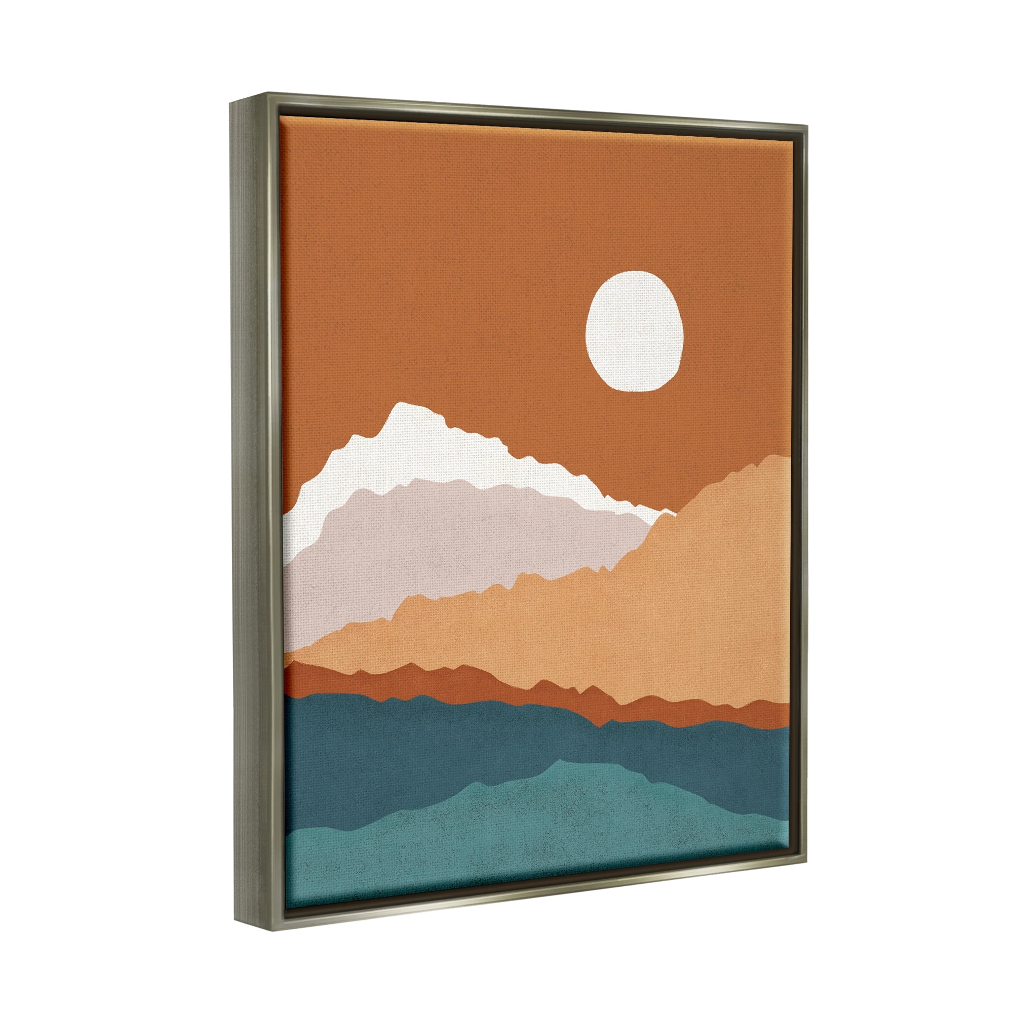 Stupell Industries Abstract Mountain Peaks Round Moon Nature Scene Graphic Art Luster Gray Floating Framed Canvas Print Wall Art, Design by JJ Design House LLC
