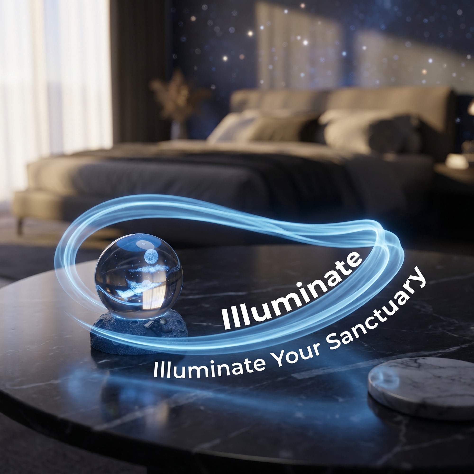 Unique Bargains Glowing Crystal Ball 3D Glass Ornament with LED Light Base Blue Style E