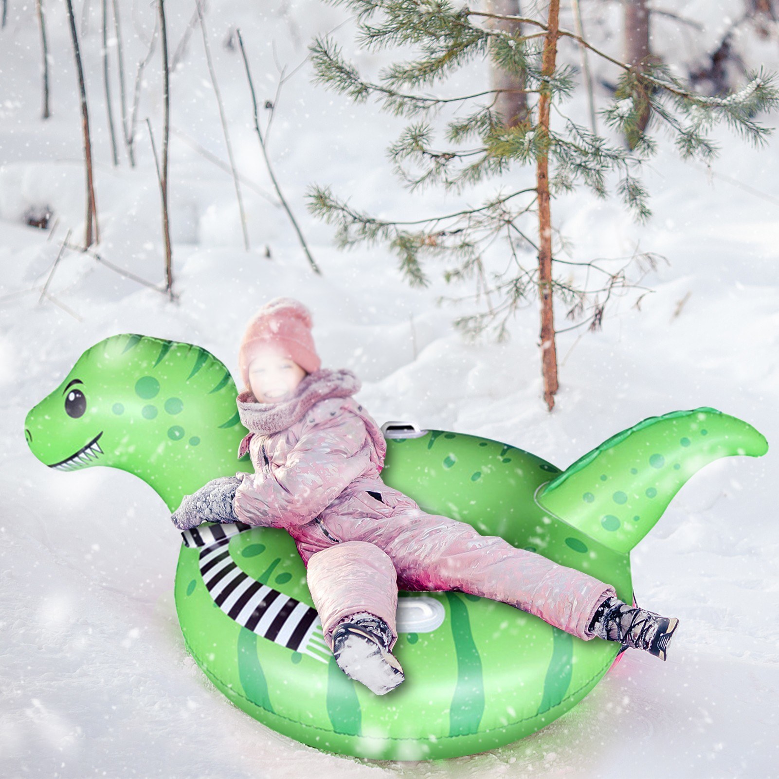 Thick Inflatable Snow Tube Sled with Handles for Kids and Adults