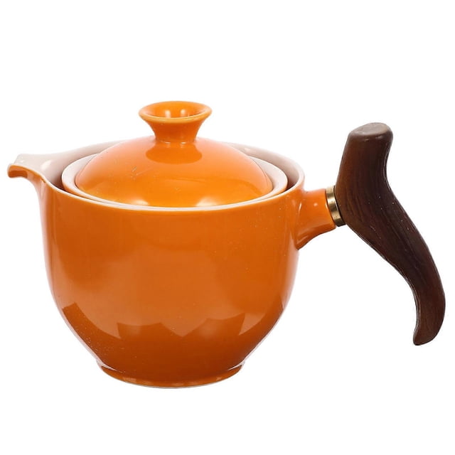 Portable Ceramic Tea Kettle with Wooden Handle for Home Use