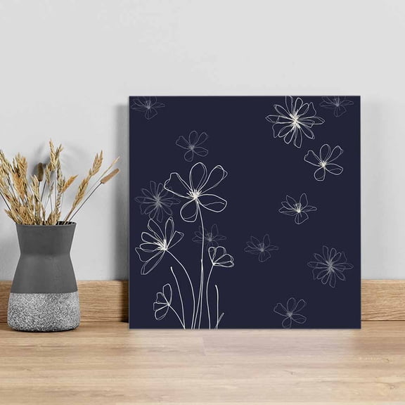 Navy Blue Wall Art Painting on Canvas, Spring Flora Canvas Art Home Prints Wall Art Framed Modern Artwork for Living Room Bedroom Wall Decor 16x16in