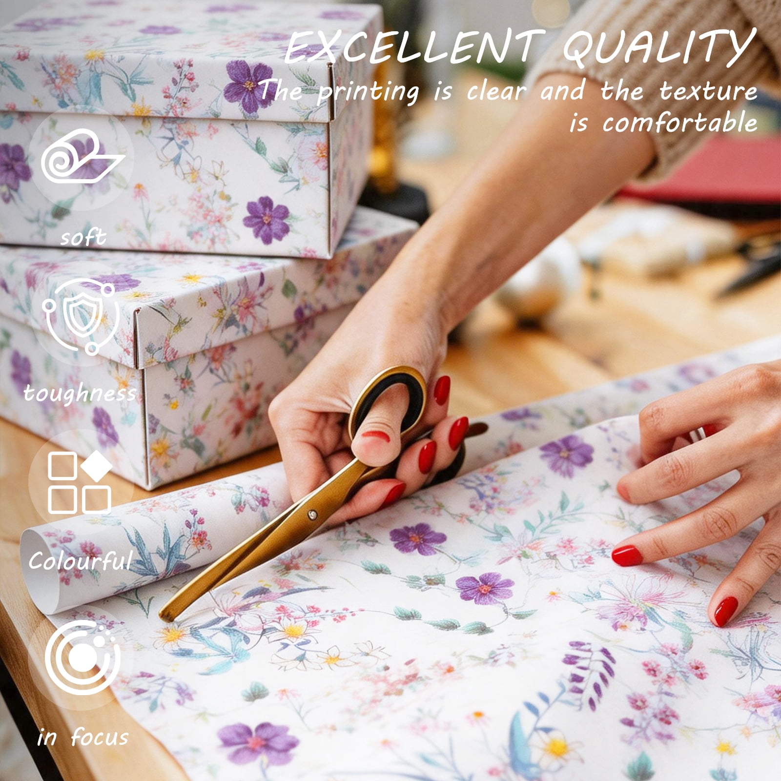 Floral Tissue Paper, 20x14"200 Sheets Vintage Wildflower Present Wrapping Tissue Paper for Wedding Birthday Party Decor Box Basket Filler