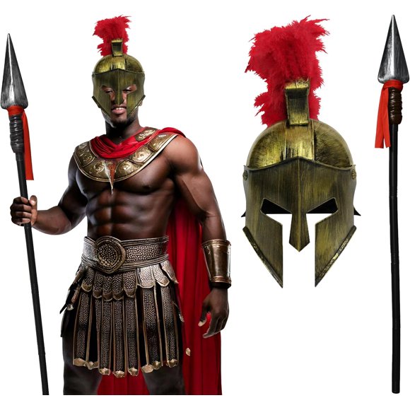 Medieval Knight Greek Spartan Helmet And Spear Prop Roman Gladiator Costume Warrior Accessories