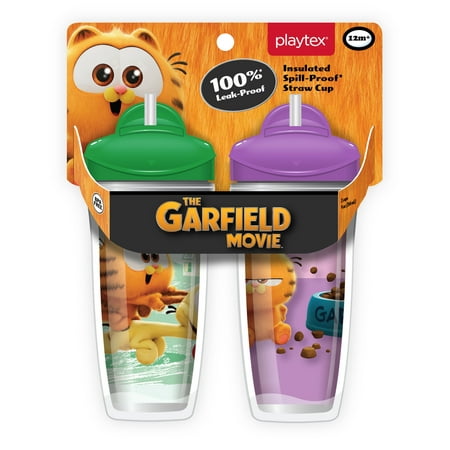 Playtex Garfield Insulated Spill-Proof Straw Cup, 9 fl oz, 2 Pack (Unisex), Toddler