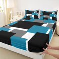 thumbnail image 5 of Manfei Abstract Block Queen Sheets, Modern Square Art Queen Sheet Sets, Teal Black Gray, Black Reversible 4-Piece1 Flat Sheet + 1 Fitted Sheet + 2 Pillowcases, 5 of 6