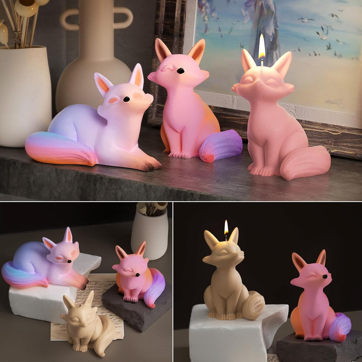 ABCISI 2Pcs Fox Resin Molds, 3D Animal Silicone Epoxy Molds, Lifelike Lovely Animal Silicone Mold for Resin Casting, DIY Craft, Home Office Cabinets Wall Desktop Decor