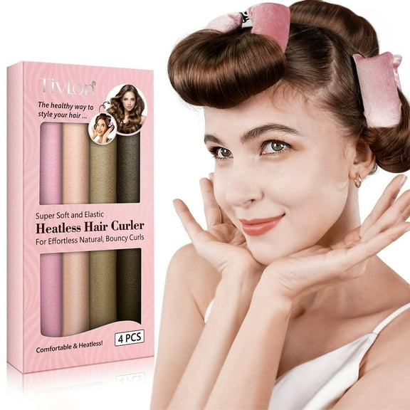 Heatless Curls Overnight Rods Set – 4PCS Flexible Heatless Curling Rods for Long & Short Hair, Soft No Heat Hair Curler Blowout Styling Tools for Loose Waves or Tight Curls