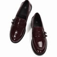 thumbnail image 6 of Pennysue Women's Patent Leather Loafers with Decorative Buckle Round Toe Chunky Heel Slip On Casual Dress Shoes for School Work Daily Wear, 6 of 7