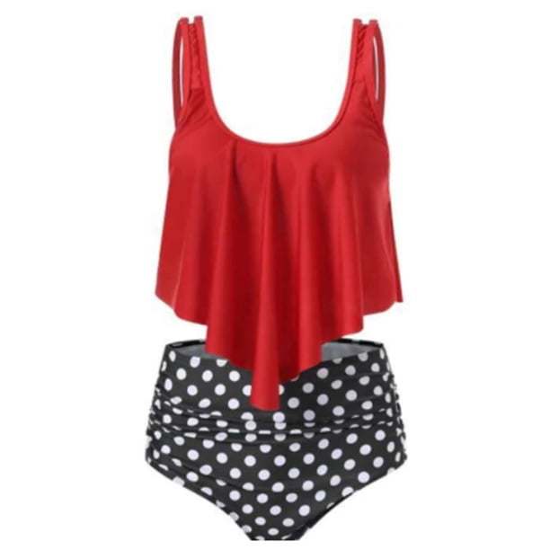 Soidarity Traje de baño de mujer acolchado Falbala ropa de playa traje de baño portátil de cintura alta para el verano Traje de baño No.9 L