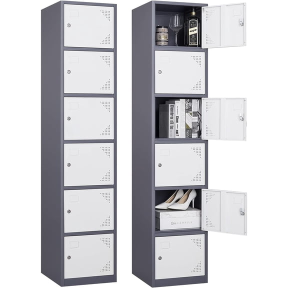 6-Door Metal Locker Cabinet, 71" Tall Steel Storage Locker with Ventilation and Name Tags, Lockable for Office, School, Gym, Home or Garage