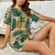 thumbnail image 4 of Balery Pineapples Palm Leaves Conjunto de Pijama para Mujer con Estampado, Dos Piezas de Manga Corta y Shorts, Ropa de Dormir Suave con Cuello Redondo y Bolsillos-Large, 4 of 6