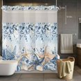 thumbnail image 3 of Marine Life No Hook Shower Curtain with Snap in Liner Watercolor Blue Beige Starfish Shell Leaves Ombre Waterproof Bathroom Shower Curtain with See Through Top Window for Bathtub 72" x 72", 3 of 9